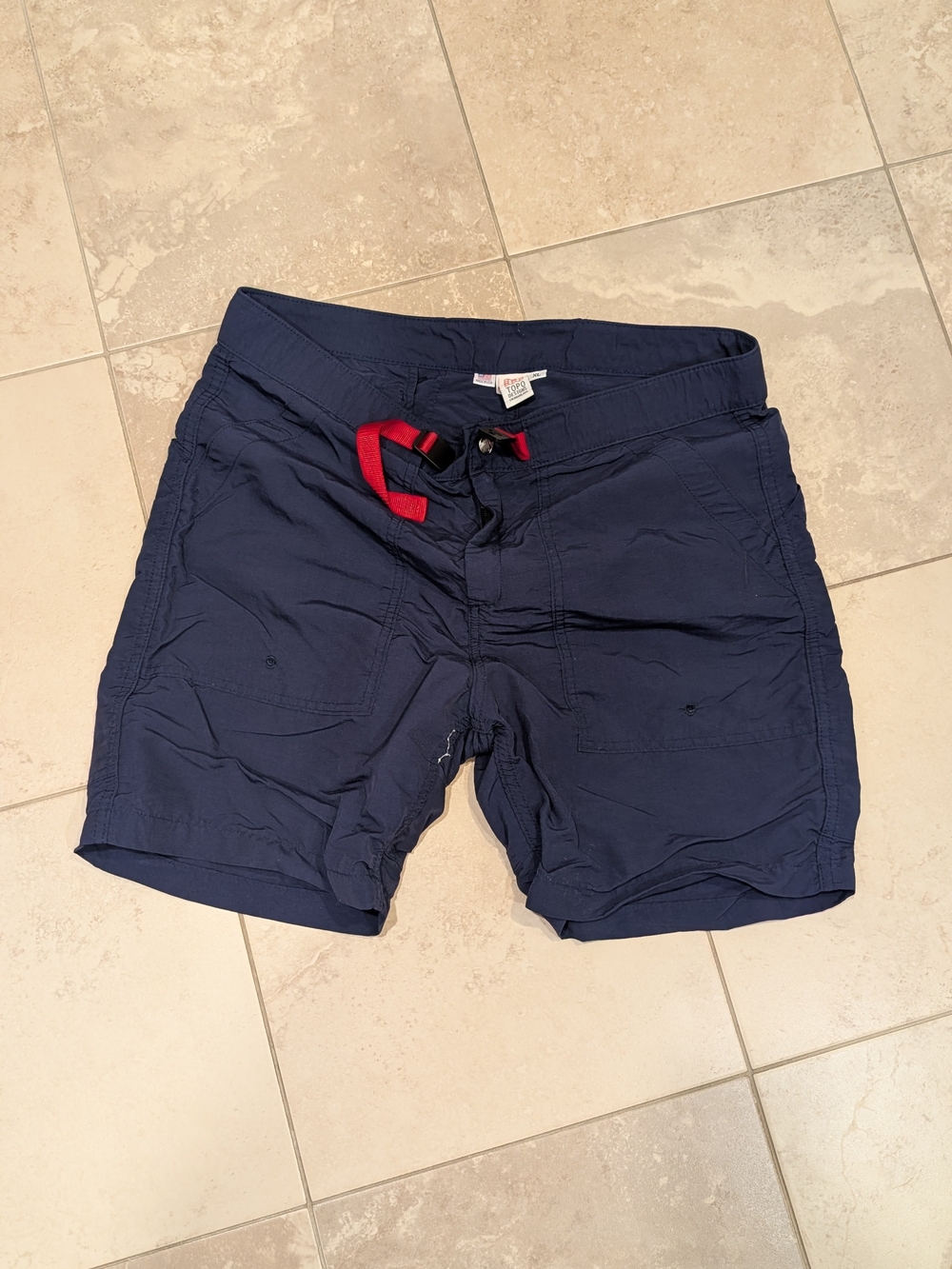 Topo Designs Men's Lightweight Mountain Shorta Navy Swim with Red Drawstring XL